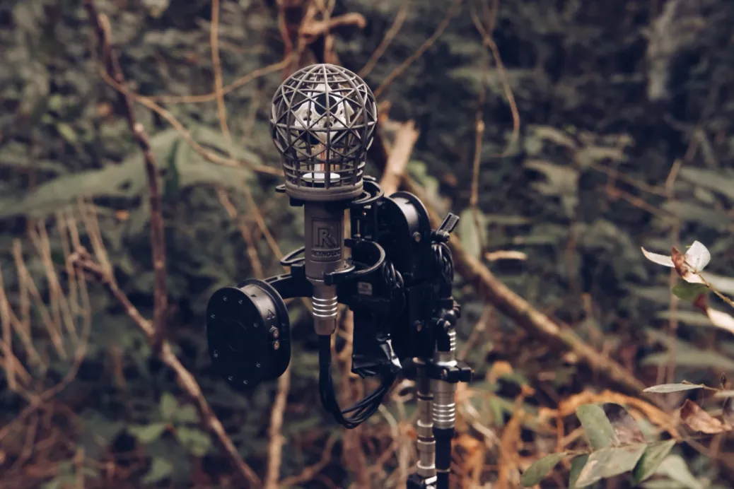 A microphone rig in the grass, Liberia